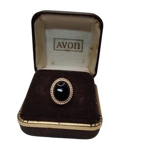 Vintage Avon Tie Pin Black with Gold Trim‎ in Original Jewelry Box 1970s